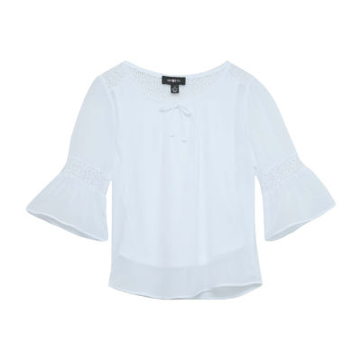 byu0026by girl Big Girl Lace Back Bell Sleeve Peasant Top, Color: White -  JCPenney