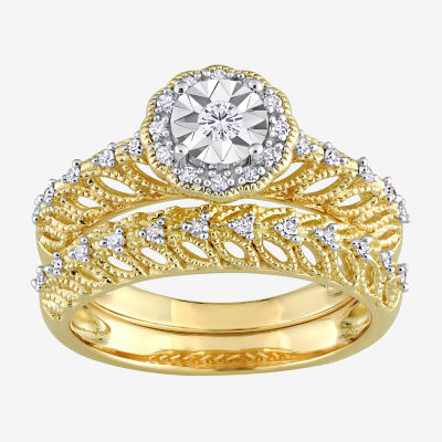 Womens 1/4 CT. T.W. Natural White Diamond 18K Gold Over Silver Round ...