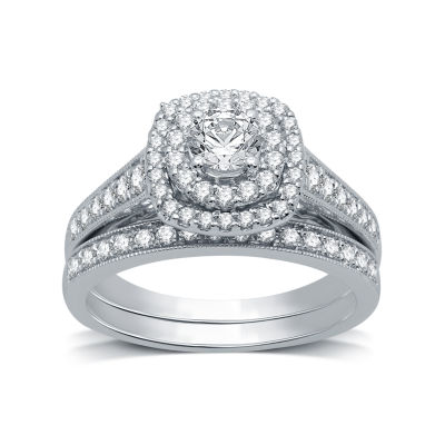 Signature By Modern Bride Womens 1 CT. T.W. Mined White Diamond 14K White  Gold Cushion Bridal Set - JCPenney
