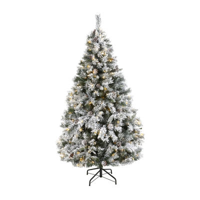 Nearly Natural 6 Foot Flocked White River Mountain Pine With Pinecones And  250 Clear Led Lights Pre-Lit Christmas Tree, Color: Green - JCPenney