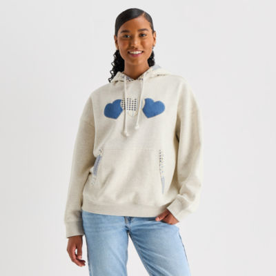 Arizona Womens Long Sleeve Fleece Hoodie, Color: 3 Blue Hearts