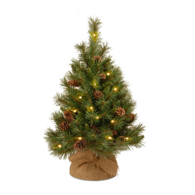 National Tree Co. Pine Cone Burlap 3 Foot Pre-Lit Pine Christmas Tree ...