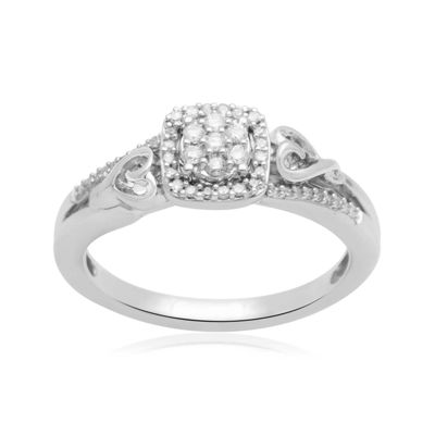 Hallmark Love Found Us Sterling Silver 1/5 Carat T.W. Diamond Heart Halo Ring, Women's, Size: 6, White