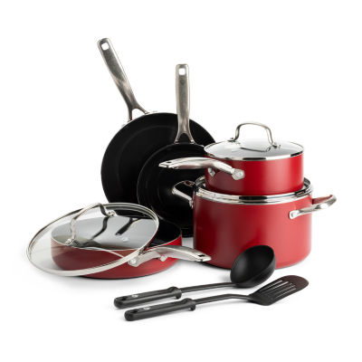 Blue Red Diamond Ceramic 10-pc. Cast Iron Dishwasher Safe Non-Stick Cookware Set, Color: Red - JCPenney