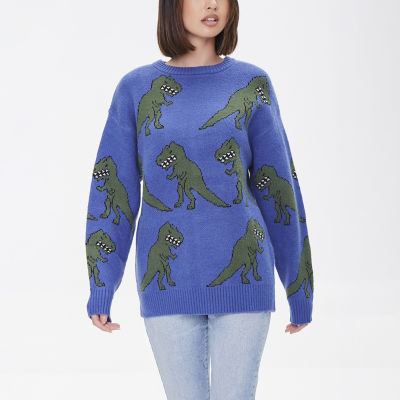 Big Flower Intarsia Sweater Light Blue