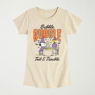 Girls Crew Neck Short Sleeve Snoopy Graphic T-Shirt, Color: Beige