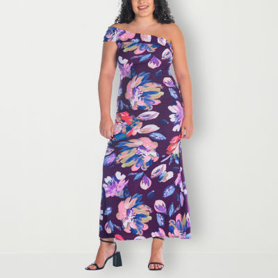 24seven Comfort Apparel Womens Short Sleeve Floral Maxi Dress Plus