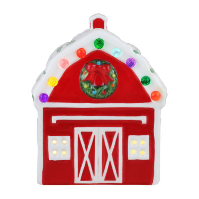 Lighted Ceramic Christmas Village Barn Tabletop Decor, Color: Red