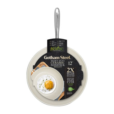 Gotham Steel Hammered 14 inch Cream Ceramic Nonstick XL Frying Pan with Lid, Beig/Green, 14