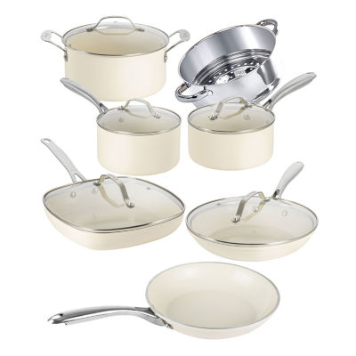 Gotham Steel Ultra Stay Cool Handles 12-pc. Aluminum Dishwasher Safe  Non-Stick Cookware Set, Color: Cream - JCPenney
