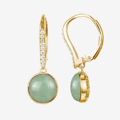 Dynasty Jade 18k Gold Over Silver Jade Greek Key Oval Stud Earrings