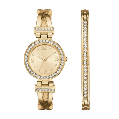Geneva Womens Gold-Tone T-Bar Bangle Watch Boxed Set JCPenney