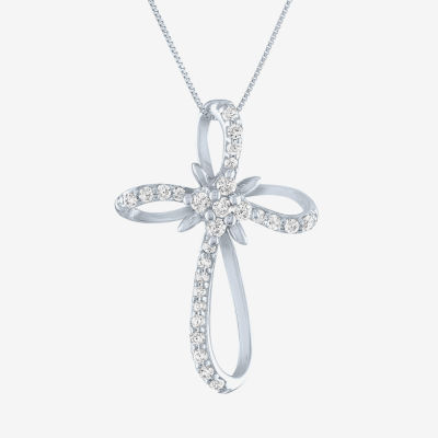 (H-I / I1) Womens 1/3 CT. T.W. Lab Grown White Diamond 10K White Gold Cross  Pendant Necklace