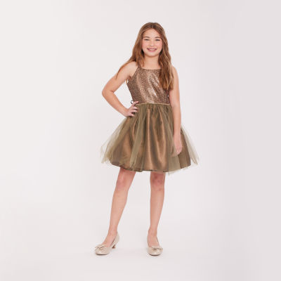 Bonnie Jean Big Girls Sleeveless Fit Flare Dress Color Bronze