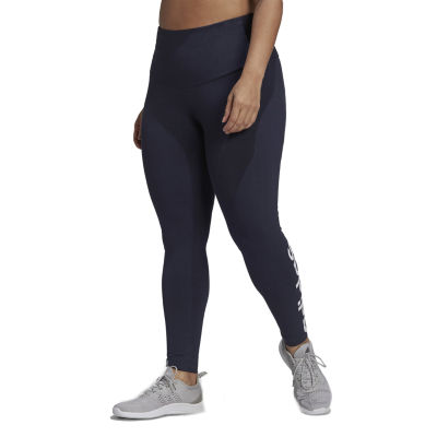 adidas Womens High Rise Full Length Leggings Plus, Color: Blu