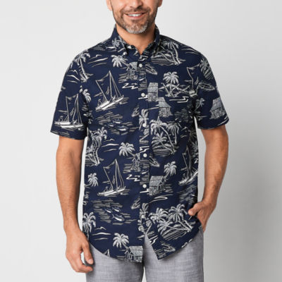 St. John's Bay Stretch Poplin Mens Classic Fit Short Sleeve Button-Down ...