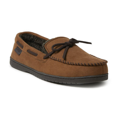 Dearfoams Mens Toby with Tie Moccasin Slippers