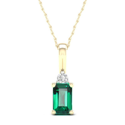 Womens Genuine Green Emerald 10K Gold Pendant Necklace