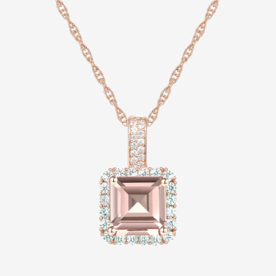 14K Rose Gold Plated Sterling Silver Created Pink Sapphire and Lab Grown Diamond Heart Pendant Necklace - Christmas Gift - Joy Jewelers