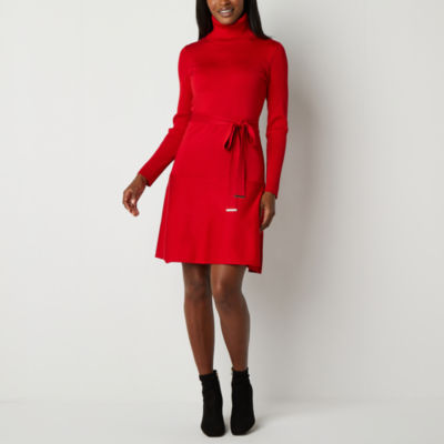 Red long sales sleeve skater dress