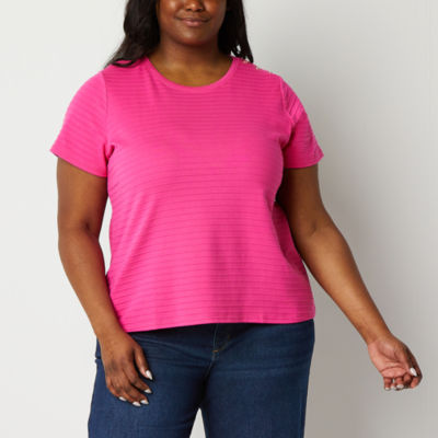 Liz Claiborne Womens Plus Crew Neck Short Sleeve T-Shirt, Color: Cheerful  Pink - JCPenney