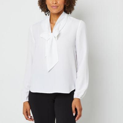 ladies white tie neck blouses