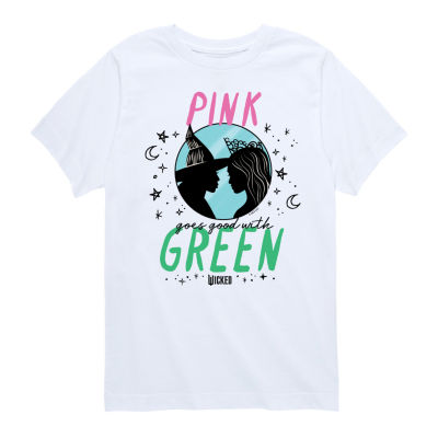 Pink Green Big Kid Girls Crew Neck Short Sleeve Wicked T-Shirt