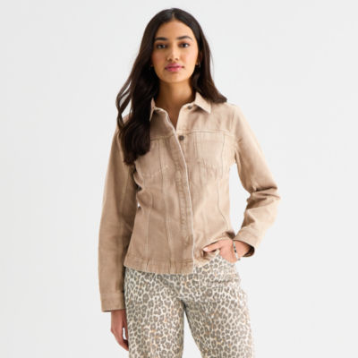 a.n.a Womens Denim Midweight Shirt Jacket, Color: Brown - JCPenney