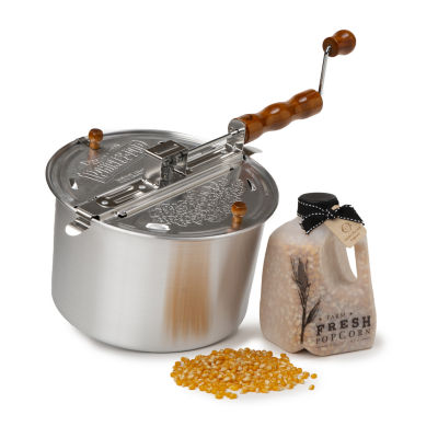 Wabash Valley Farms Retro Popcorn Popping Necessities Set with Stainless Steel Whirley-Pop