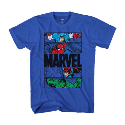 Disney Collection Little & Big Boys Crew Neck Marvel Sleeve Graphic T-Shirt, Color: Royal Heather - JCPenney