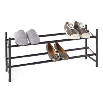 Richards Homewares 2 Shelf Stackable Punch Metal Shoe Rack, Black