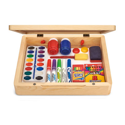 GALLERY Art Supplies in Portable Wooden Case w/ chalk, paint