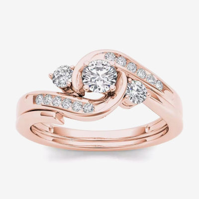 1 2 CT.T.W. Natural Diamond 10K Rose Gold 3 Stone Bypass Ring Set Color Rose JCPenney