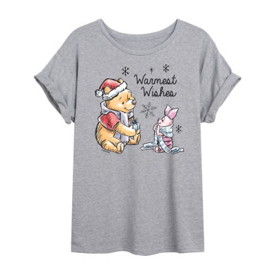 Winnie The Pooh And Piglet Wishes Tee Womens Crew Neck Short Sleeve