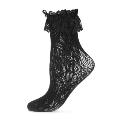 MeMoi Ruffle Lace 1 Pair Crew Socks Womens, Color: Black Lace - JCPenney