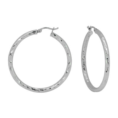 Silver 80MM Glitter Thin Hoop Earrings