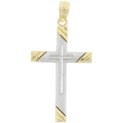 14K Yellow Gold High-Polish Hollow Cross Charm