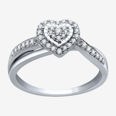 Promise My Love Womens 1/4 CT. T.W. Mined White Diamond Sterling Silver  Heart Promise Ring