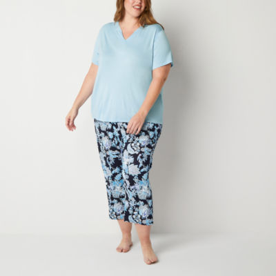 Liz Claiborne Womens 2-pc. Crew Neck Short Sleeve Capri Pajama Set -  JCPenney