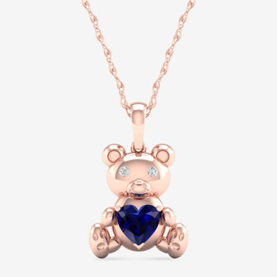 Gender Reveal Teddy Bear Womens Lab Created Blue Sapphire 14K Rose Gold  Over Silver Pendant Necklace - JCPenney