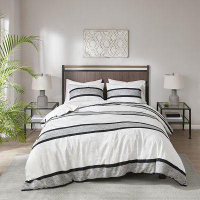 INK+IVY Cole 3 Piece Cotton Jacquard Duvet Cover Set, Color: Black