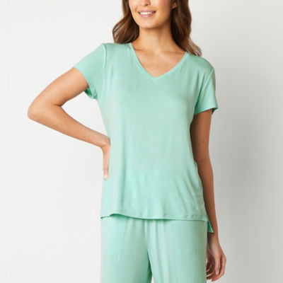 Ambrielle Womens Plus Short Sleeve V Neck Pajama Top