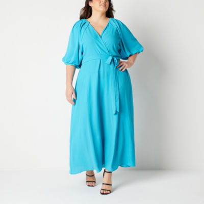 Danny Nicole Plus 3 4 Sleeve Maxi Dress Color Turquoise JCPenney