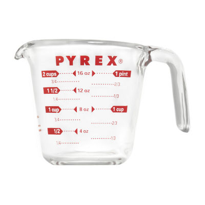 Clear Pyrex Prepware 2-Cup Measuring Cup Red Graphics 