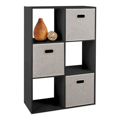 Home Basics 6 Open Cube Organizing Wood Storage Shelf, Grey