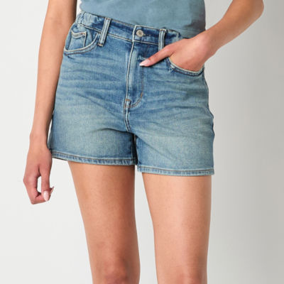 Arizona Curvy Womens High Rise Juniors Denim Short, Color: Med