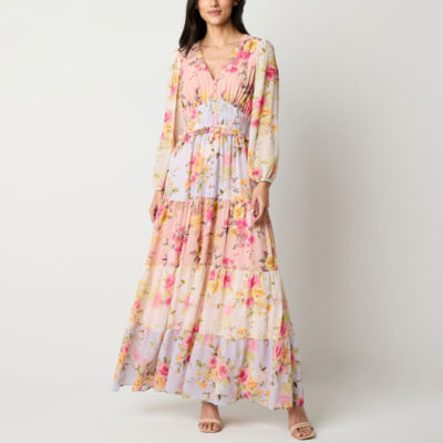新品未使用Winter Floral Long-sleeve Dress Women's Long Sleeve Maxi Dress V Neck Boho Floral Print High
