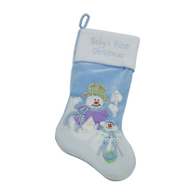 21'' Blue And White ''Baby's First Christmas'' Snowman Stocking, Color ...