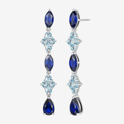 Lab Created Blue Sapphire Sterling Silver Drop Earrings