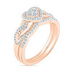 Womens 1/3 CT. T.W. Genuine White Diamond 10K Rose Gold Heart Halo Bridal Set